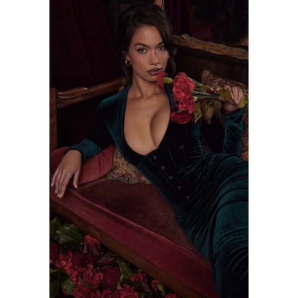 House of CB - Arabella forest velvet corset dress - Picture 8 of 10
